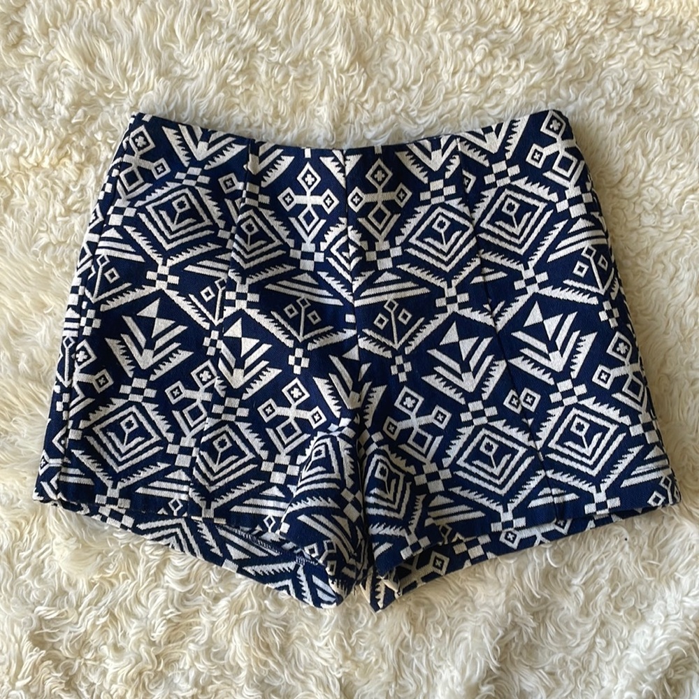 Navy and white designer zip back high waisted shorts
